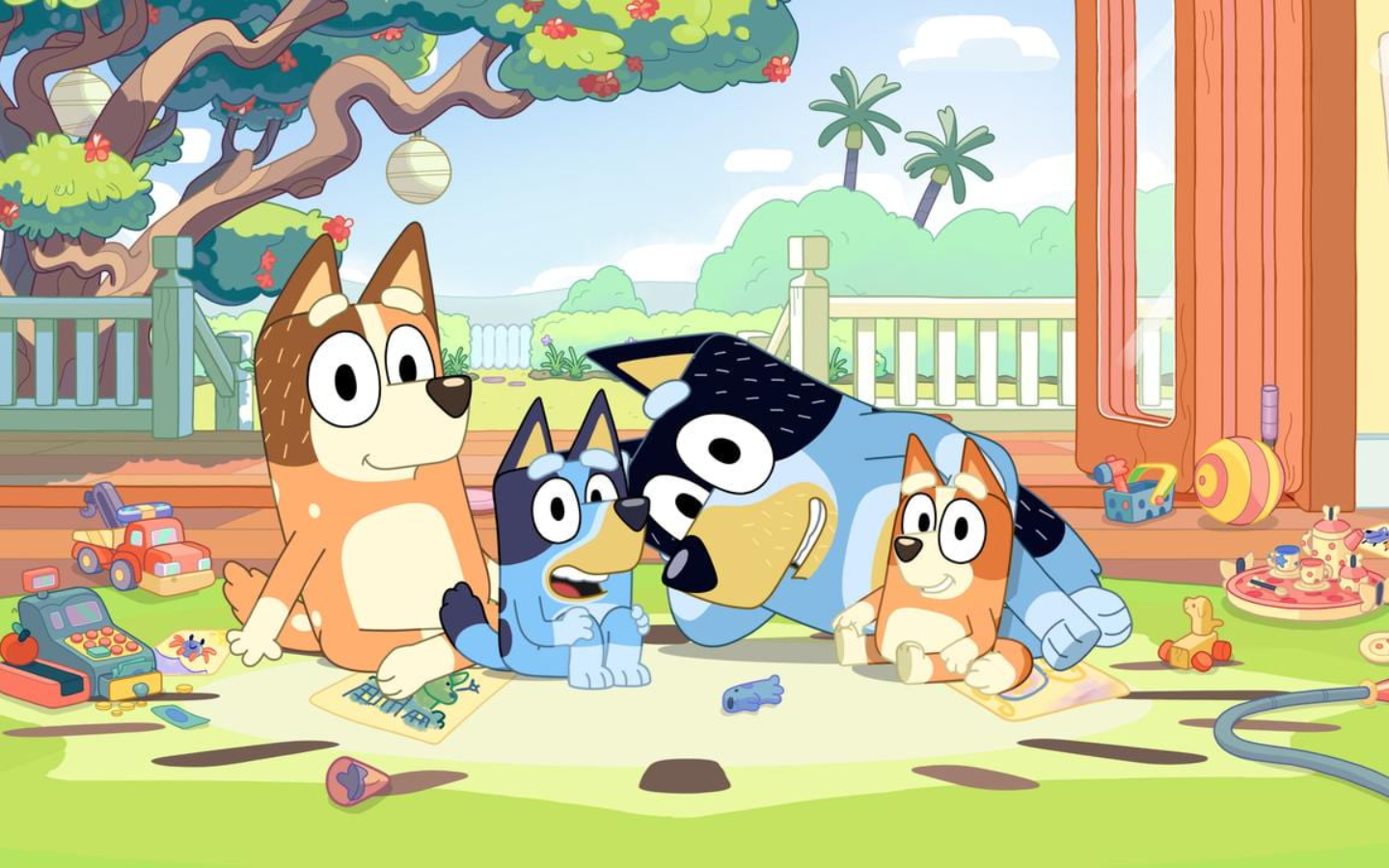 Bluey and family play together.