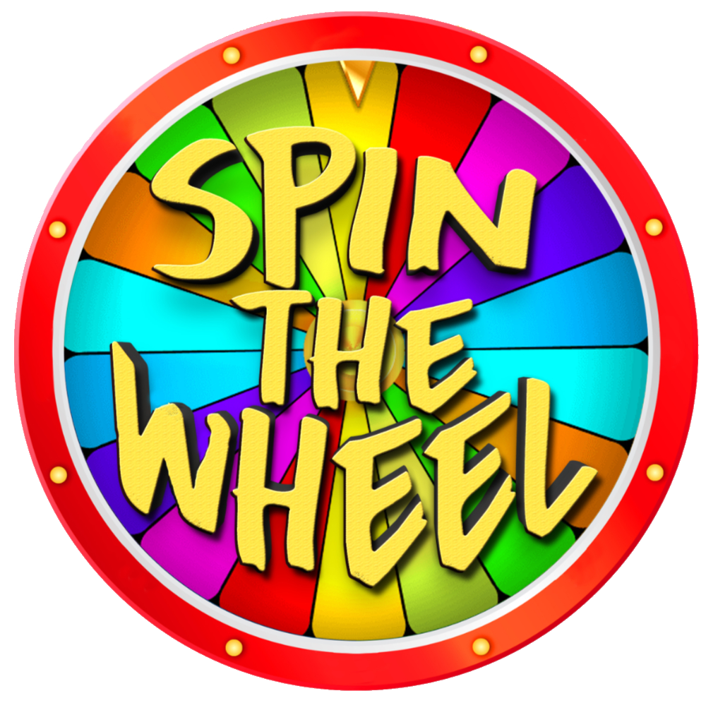 Colorful wheel with "spin the wheel" on it.