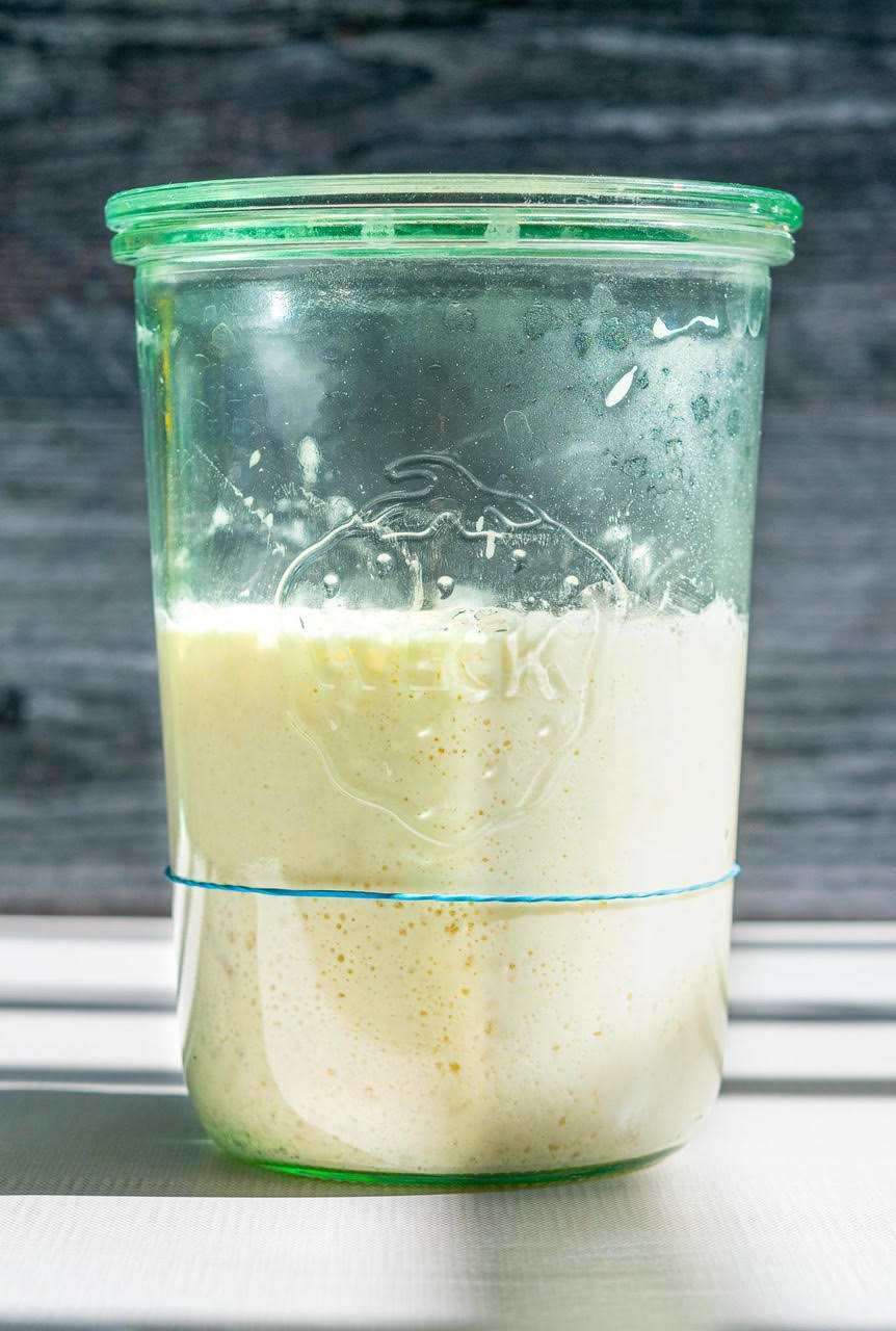 Sourdough starter in glass jar